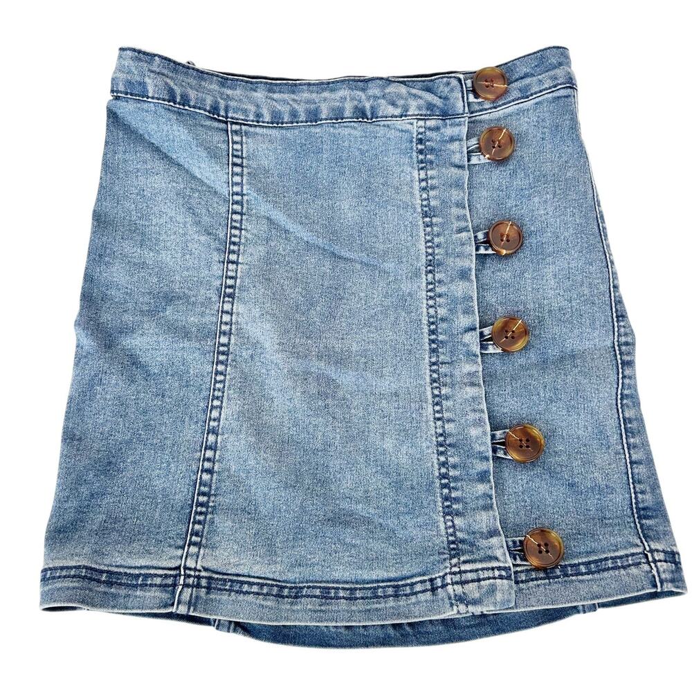 Blue Blush Denim Mini Skirt Button Front Sz S